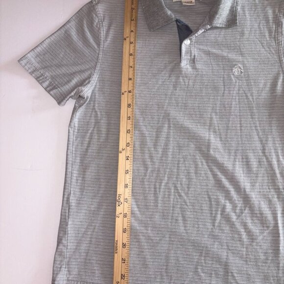 Original Penguin Heritage Slim Fit Short Sleeve Polo Gray White Stripe S - Picture 4 of 9